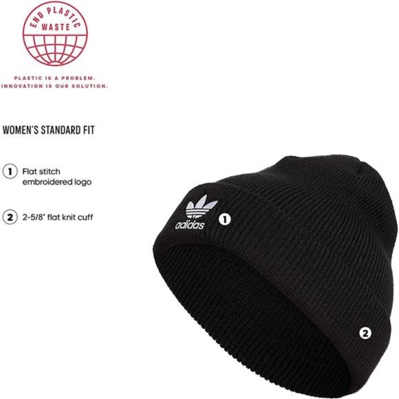 Unisex Trefoil Beanie Hat, Black